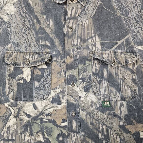 Mossy Oak Camo Safari Shirt XL Work Outdoors Realtree Hunting Grunge Y2K Twill - Picture 2 of 12